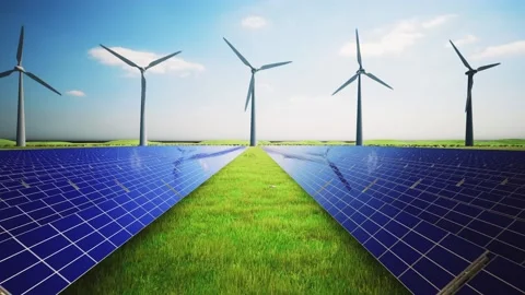 Wind Turbines and Solar Panel Aerial Moving Camera Stock-Footage 209295644
