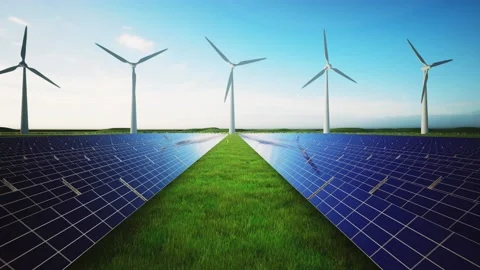 Wind Turbines and Solar Panel Aerial Moving Camera Stock-Footage 209295815