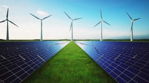 Wind Turbines and Solar Panel Aerial Moving Camera Stock-Footage 209295822