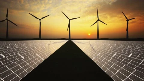 Wind Turbines and Solar Panel Aerial Moving Camera Stock-Footage 209295823