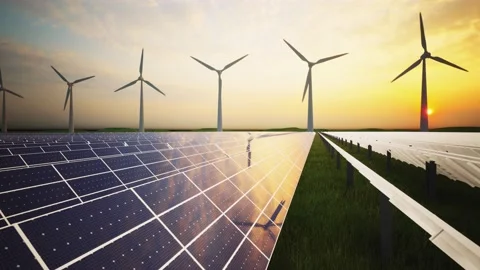 Wind Turbines and Solar Panel Aerial Moving Camera Stock-Footage 209295839