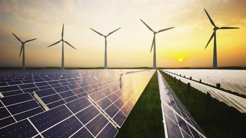 Wind Turbines and Solar Panel Aerial Moving Camera Stock-Footage 209296137