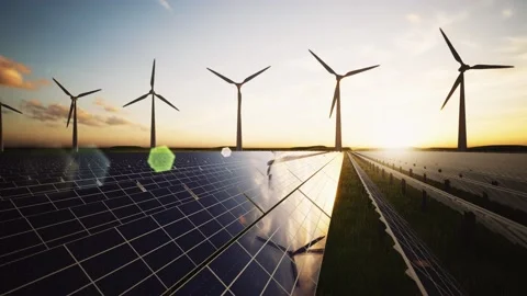 Wind Turbines and Solar Panel Aerial Moving Camera Stock-Footage 209296139