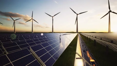Wind Turbines and Solar Panel Aerial Moving Camera Stock-Footage 209296140