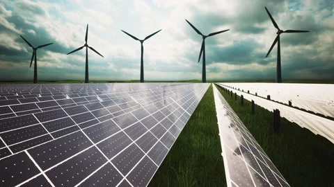 Wind Turbines and Solar Panel Aerial Moving Camera Stock-Footage 209296163