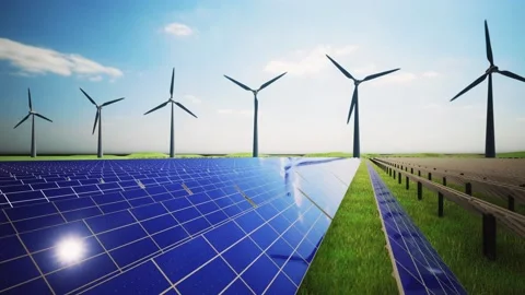 Wind Turbines and Solar Panel Aerial Moving Camera Stock-Footage 209296463