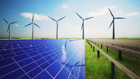 Wind Turbines and Solar Panel Aerial Moving Camera Stock-Footage 209296464