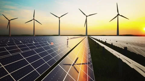 Wind Turbines and Solar Panel Aerial Moving Camera Stock-Footage 209296467