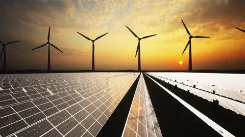 Wind Turbines and Solar Panel Aerial Moving Camera 스톡 동영상 209296643