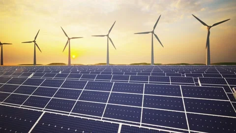 Wind Turbines and Solar Panel Aerial Moving Camera Stock-Footage 212582429