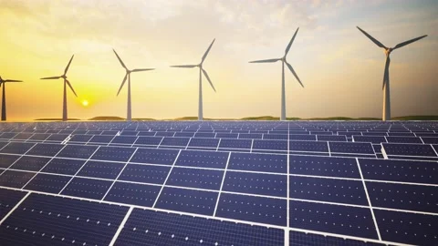 Wind Turbines and Solar Panel Aerial Moving Camera Stock-Footage 212582430
