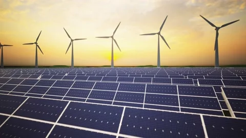 Wind Turbines and Solar Panel Aerial Moving Camera Stock-Footage 212582661