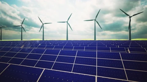 Wind Turbines and Solar Panel Aerial Moving Camera Stock-Footage 212582665