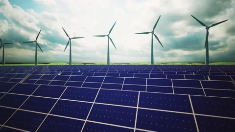 Wind Turbines and Solar Panel Aerial Moving Camera Stock-Footage 212582673
