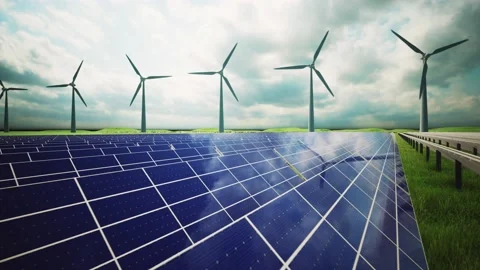 Wind Turbines and Solar Panel Aerial Moving Camera Stock-Footage 212582680