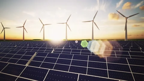 Wind Turbines and Solar Panel Aerial Moving Camera Stock-Footage 212582920