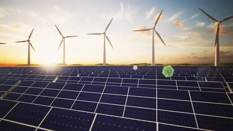 Wind Turbines and Solar Panel Aerial Moving Camera Stockbeeldmateriaal 212583139