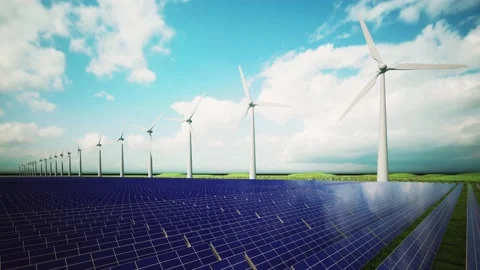 Wind Turbines and Solar Panel Aerial Stockbeeldmateriaal 212611955