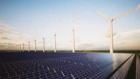Wind Turbines and Solar Panel Aerial Stockbeeldmateriaal 212611966
