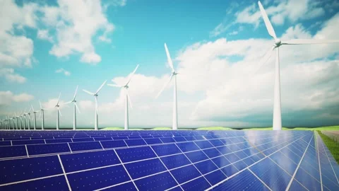 Wind Turbines and Solar Panel Aerial Stockbeeldmateriaal 212611967