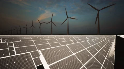 Wind Turbines and Solar Panel Aerial Stockbeeldmateriaal 212613039