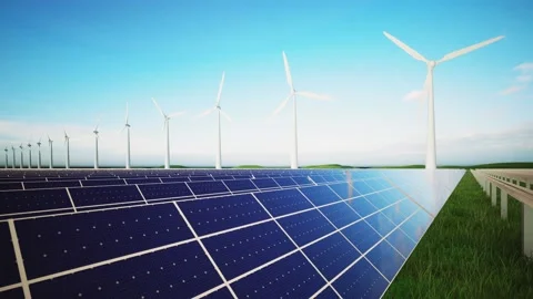 Wind Turbines and Solar Panel Aerial Stockbeeldmateriaal 212613058