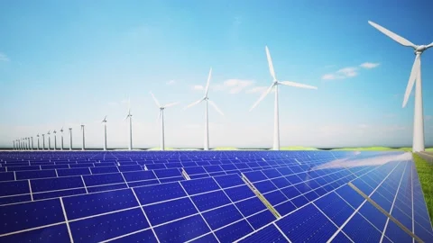 Wind Turbines and Solar Panel Aerial Stockbeeldmateriaal 212613061