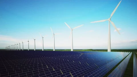 Wind Turbines and Solar Panel Aerial Stockbeeldmateriaal 212613104
