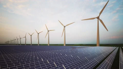 Wind Turbines and Solar Panel Aerial Stockbeeldmateriaal 212614126