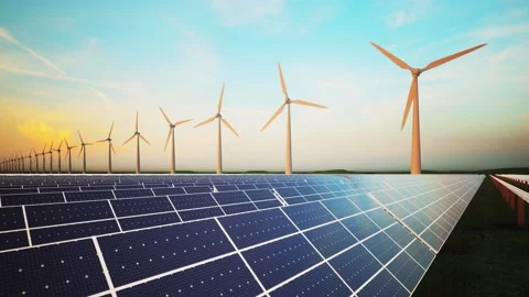 Wind Turbines and Solar Panel Aerial Stockbeeldmateriaal 212616215