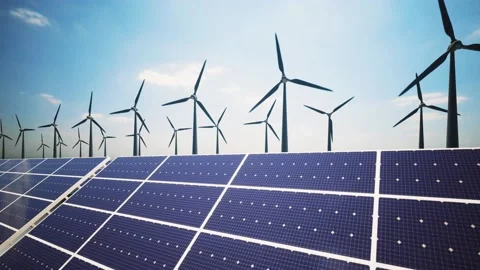 Wind Turbines and Solar Panel Stockbeeldmateriaal 229467524