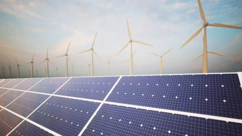 Wind Turbines and Solar Panel Stockbeeldmateriaal 229467628
