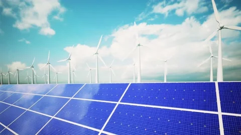 Wind Turbines and Solar Panel Stockbeeldmateriaal 229467645