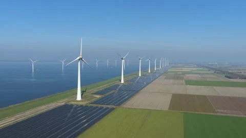 Wind turbines and solar panels generating sustainable energy Stock-Footage 332850445