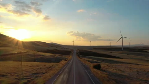 Wind Turbines and Sunset landscape. 4K Footage in Turkey Stock-Footage 147089953