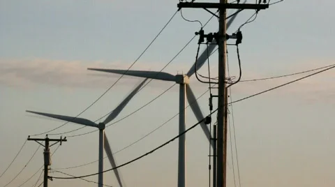 Wind Turbines behind electrical lines Video stock 449583