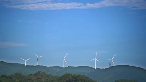 Wind Turbines Beneath a Clear Blue Sky Stock Footage 306636735