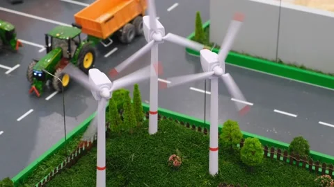 Wind turbines with blades in slow motion field. Alternative energy. Wind turbine Stock Footage 168503907