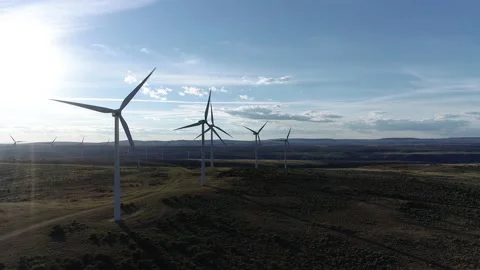 Wind turbines with blue sky Stock Footage 194164851