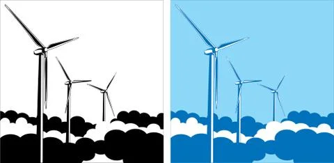 Wind turbines in the clouds Stock Illustration