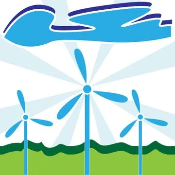 Wind turbines with clouds - wind and energy concept. Stock Illustration