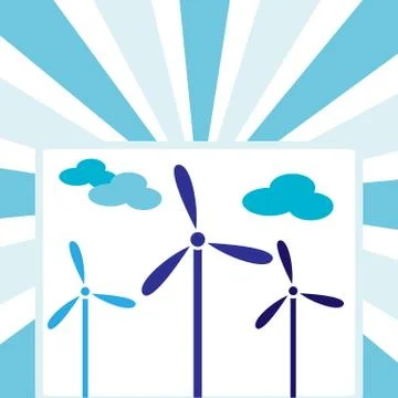 Wind turbines with clouds - wind and energy concept. Stock Illustration