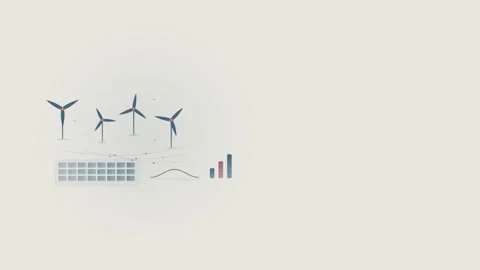 Wind turbines concept with data visualization on digital screen and keyboard Stock-Footage 348169895