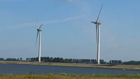 Wind turbines converting wind energy into electrical power. Stock Footage 339907909
