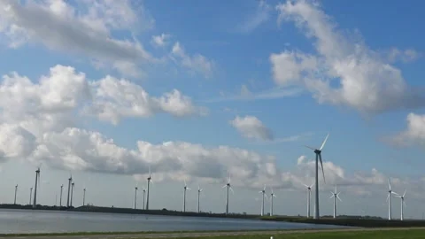 Wind turbines converting wind energy into electrical power. Stock Footage 339907943