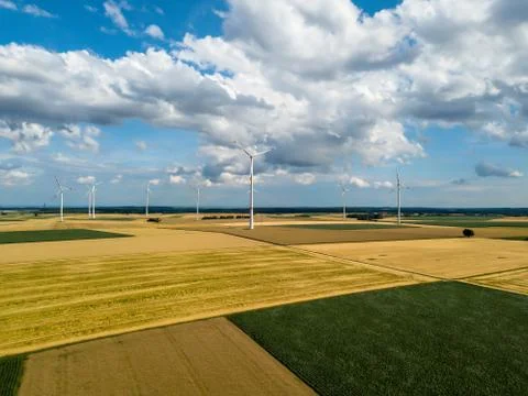 Wind turbines in corn fields Stock Photos