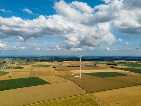 Wind turbines in corn fields Stock Photos