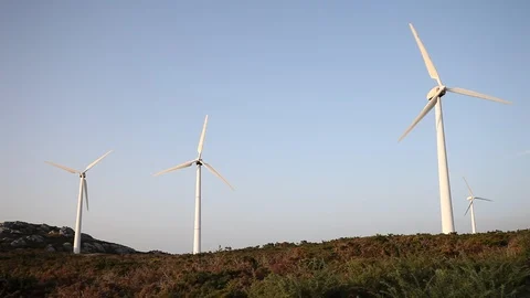 Wind turbines create renewable energy. Ecology and environment concept. Stock Footage 87649623