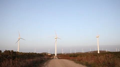 Wind turbines create renewable energy. Ecology and environment concept. Stock Footage 87649634
