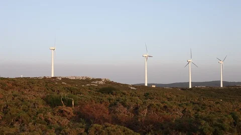 Wind turbines create renewable energy. Ecology concept of green power Stock Footage 87652471